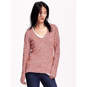 Old Navy Marled Red Classic V Neck Sweater